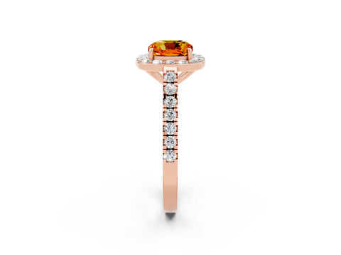 Rose gold Cushion Cut Halo Diamond Ring with Pavé Band and Three-Prong Setting_2
