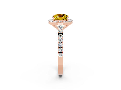 Rose gold Cushion Cut Halo Diamond Ring with Pavé Band and Three-Prong Setting_2