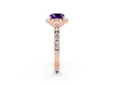 Rose gold Cushion Cut Halo Diamond Ring with Pavé Band and Three-Prong Setting_2