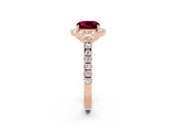 Rose gold Cushion Cut Halo Diamond Ring with Pavé Band and Three-Prong Setting_2