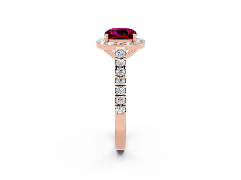 Rose gold Cushion Cut Halo Diamond Ring with Pavé Band and Three-Prong Setting_2