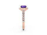 Rose gold Cushion Cut Halo Diamond Ring with Pavé Band and Three-Prong Setting_2