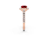 Rose gold Cushion Cut Halo Diamond Ring with Pavé Band and Three-Prong Setting_2