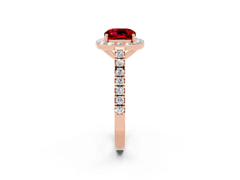 Rose gold Cushion Cut Halo Diamond Ring with Pavé Band and Three-Prong Setting_2