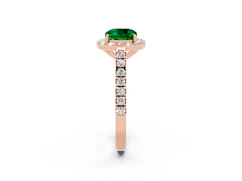 Rose gold Cushion Cut Halo Diamond Ring with Pavé Band and Three-Prong Setting_2