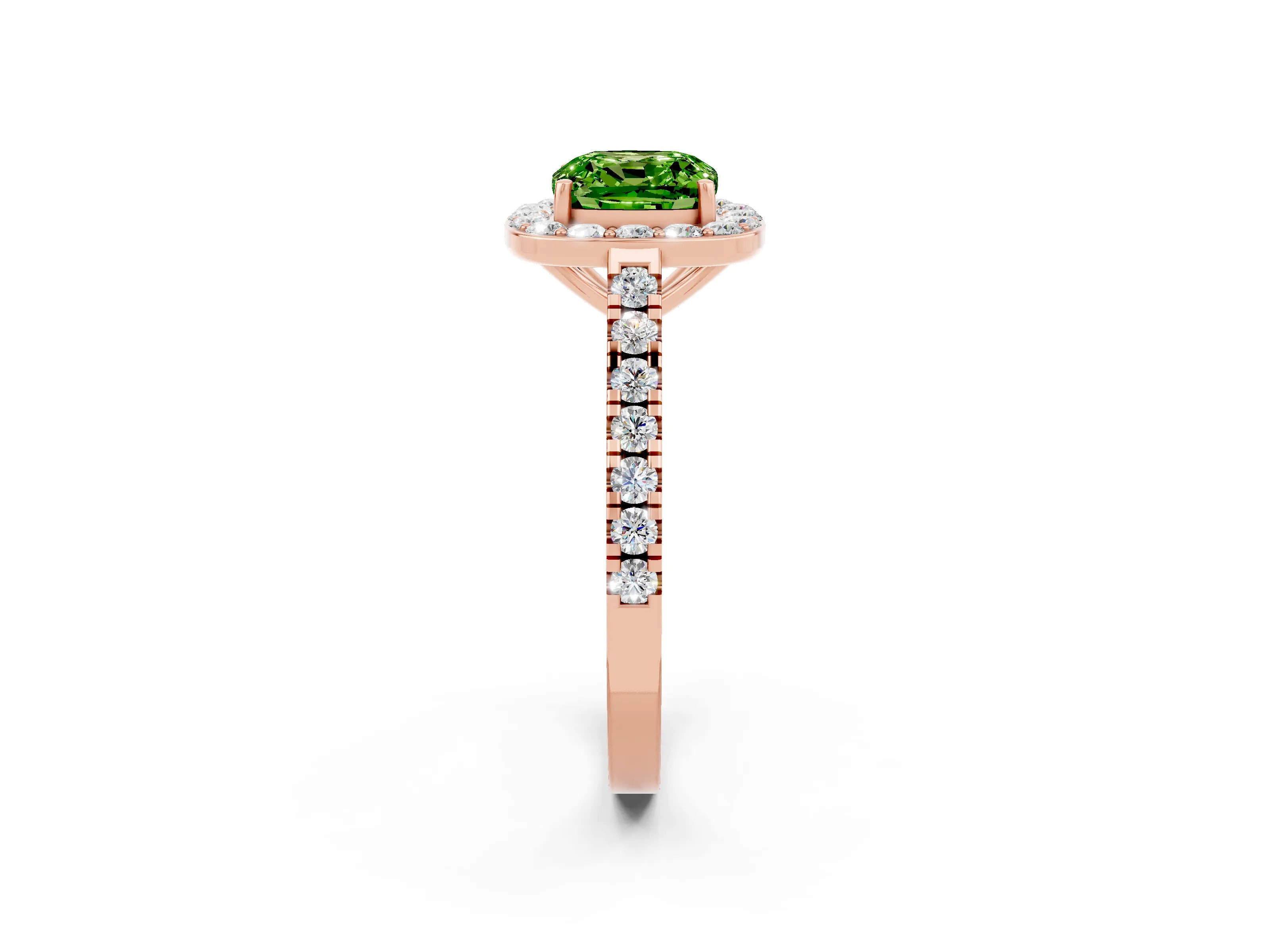 Rose gold Cushion Cut Halo Diamond Ring with Pavé Band and Three-Prong Setting_2