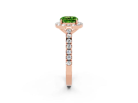 Rose gold Cushion Cut Halo Diamond Ring with Pavé Band and Three-Prong Setting_2