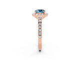 Rose gold Cushion Cut Halo Diamond Ring with Pavé Band and Three-Prong Setting_2