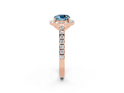 Rose gold Cushion Cut Halo Diamond Ring with Pavé Band and Three-Prong Setting_2