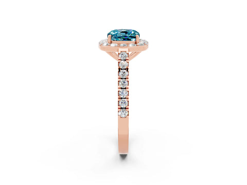 Rose gold Cushion Cut Halo Diamond Ring with Pavé Band and Three-Prong Setting_2