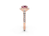 Rose gold Cushion Cut Halo Diamond Ring with Pavé Band and Three-Prong Setting_2