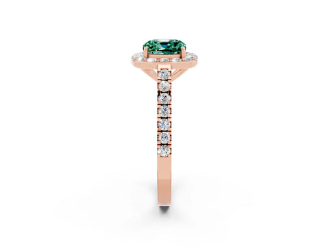 Rose gold Cushion Cut Halo Diamond Ring with Pavé Band and Three-Prong Setting_2