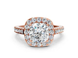 Rose gold Cushion Cut Halo Diamond Ring with Pavé Band and Three-Prong Setting_3
