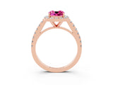 Rose gold Cushion Cut Halo Diamond Ring with Pavé Band and Three-Prong Setting_3