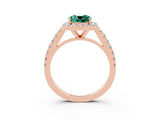 Rose gold Cushion Cut Halo Diamond Ring with Pavé Band and Three-Prong Setting_3