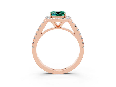 Rose gold Cushion Cut Halo Diamond Ring with Pavé Band and Three-Prong Setting_3