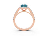 Rose gold Cushion Cut Halo Diamond Ring with Pavé Band and Three-Prong Setting_3