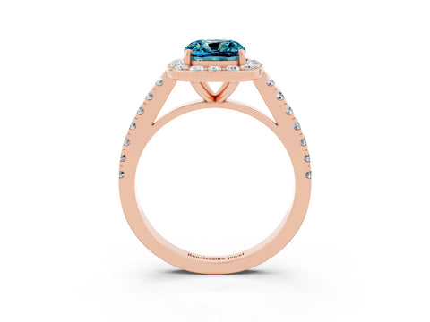 Rose gold Cushion Cut Halo Diamond Ring with Pavé Band and Three-Prong Setting_3