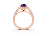 Rose gold Cushion Cut Halo Diamond Ring with Pavé Band and Three-Prong Setting_3