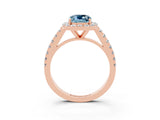 Rose gold Cushion Cut Halo Diamond Ring with Pavé Band and Three-Prong Setting_3