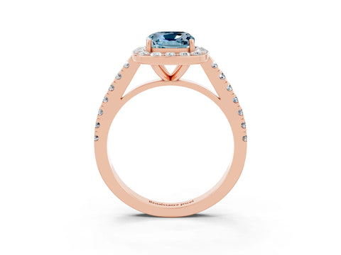 Rose gold Cushion Cut Halo Diamond Ring with Pavé Band and Three-Prong Setting_3