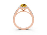 Rose gold Cushion Cut Halo Diamond Ring with Pavé Band and Three-Prong Setting_3