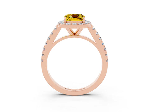 Rose gold Cushion Cut Halo Diamond Ring with Pavé Band and Three-Prong Setting_3