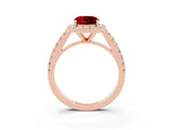 Rose gold Cushion Cut Halo Diamond Ring with Pavé Band and Three-Prong Setting_3