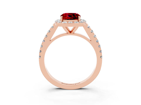 Rose gold Cushion Cut Halo Diamond Ring with Pavé Band and Three-Prong Setting_3