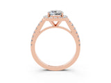 Rose gold Cushion Cut Halo Diamond Ring with Pavé Band and Three-Prong Setting_3