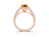 Rose gold Cushion Cut Halo Diamond Ring with Pavé Band and Three-Prong Setting_3