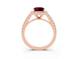 Rose gold Cushion Cut Halo Diamond Ring with Pavé Band and Three-Prong Setting_3