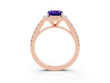 Rose gold Cushion Cut Halo Diamond Ring with Pavé Band and Three-Prong Setting_3