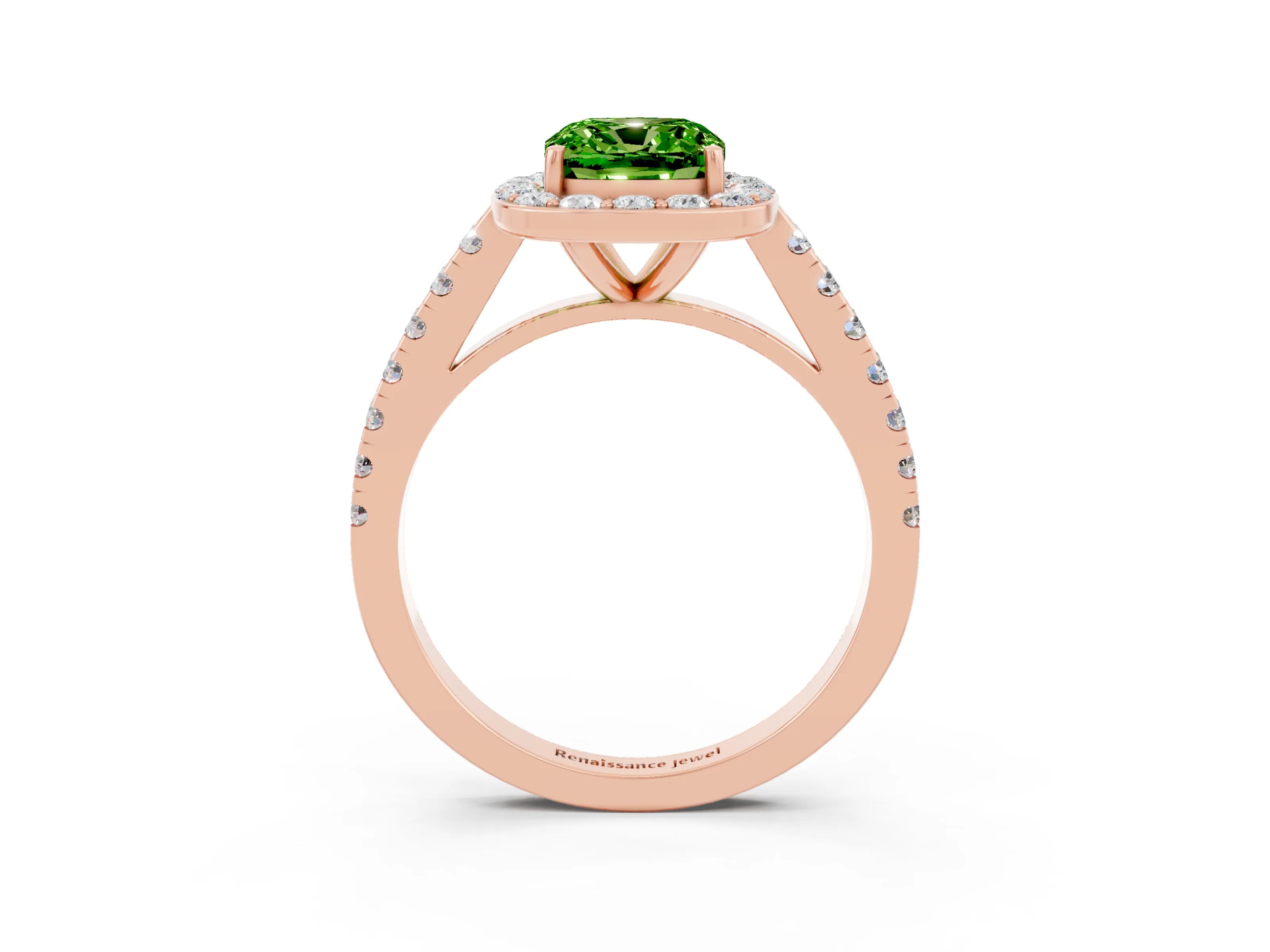 Rose gold Cushion Cut Halo Diamond Ring with Pavé Band and Three-Prong Setting_3