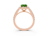 Rose gold Cushion Cut Halo Diamond Ring with Pavé Band and Three-Prong Setting_3