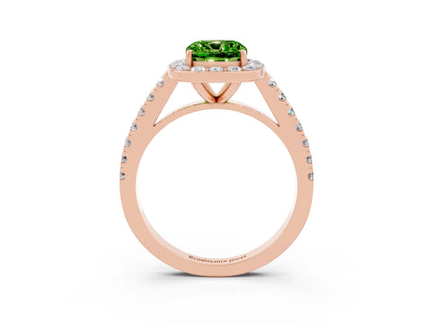 Rose gold Cushion Cut Halo Diamond Ring with Pavé Band and Three-Prong Setting_3
