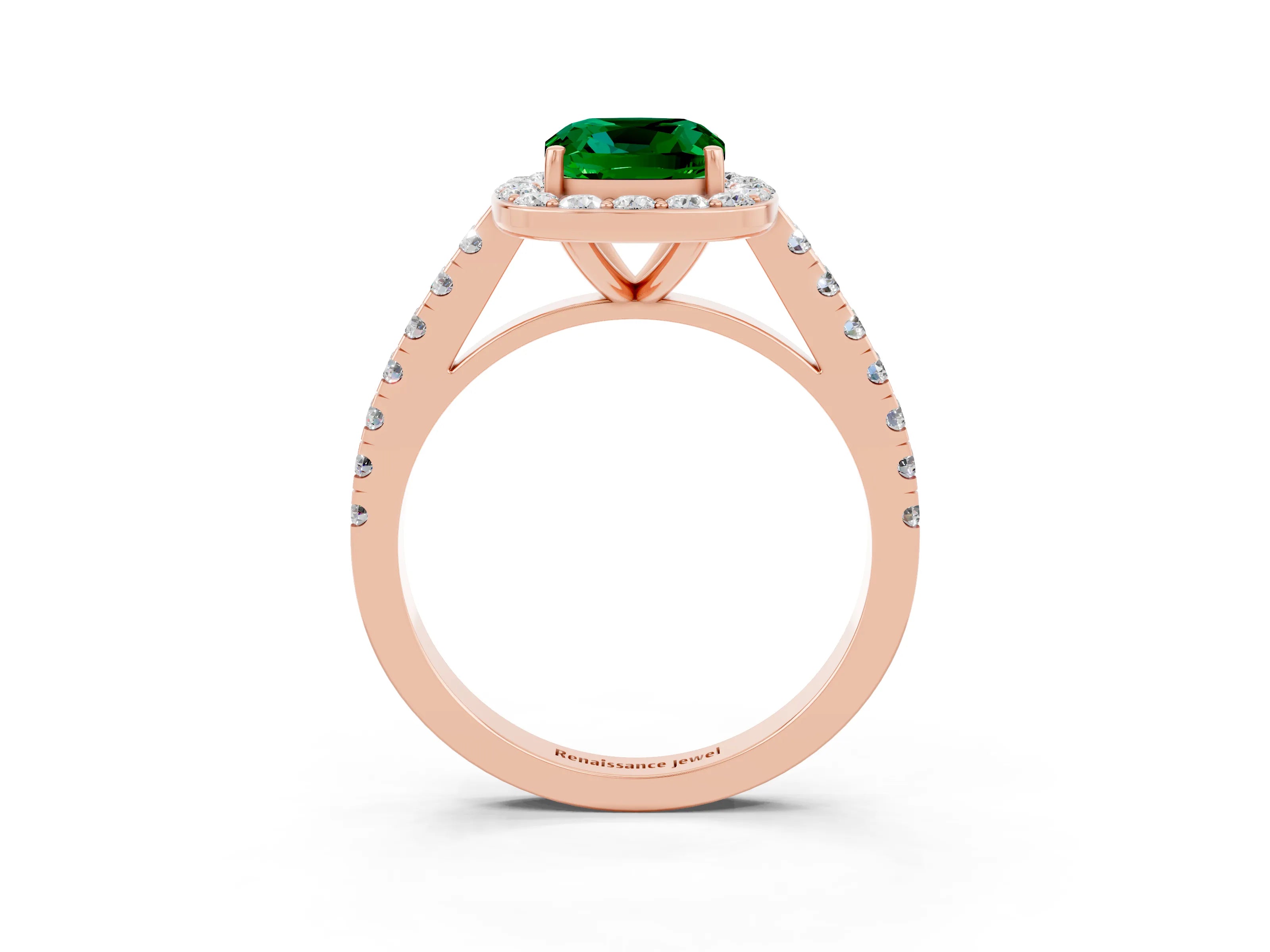 Rose gold Cushion Cut Halo Diamond Ring with Pavé Band and Three-Prong Setting_3