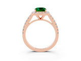Rose gold Cushion Cut Halo Diamond Ring with Pavé Band and Three-Prong Setting_3