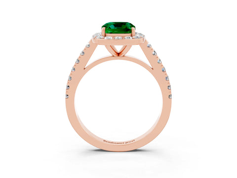 Rose gold Cushion Cut Halo Diamond Ring with Pavé Band and Three-Prong Setting_3