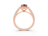 Rose gold Cushion Cut Halo Diamond Ring with Pavé Band and Three-Prong Setting_3