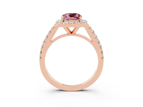Rose gold Cushion Cut Halo Diamond Ring with Pavé Band and Three-Prong Setting_3