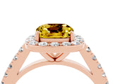 Rose gold Cushion Cut Halo Diamond Ring with Pavé Band and Three-Prong Setting_4