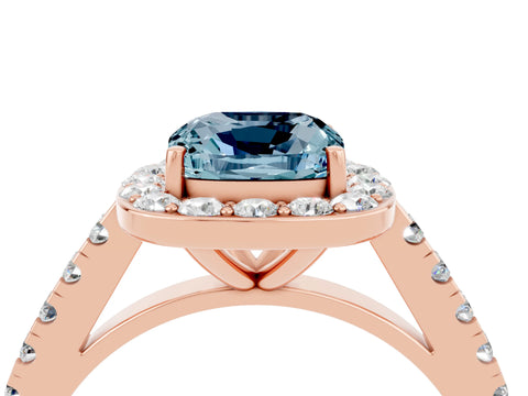 Rose gold Cushion Cut Halo Diamond Ring with Pavé Band and Three-Prong Setting_4