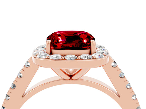 Rose gold Cushion Cut Halo Diamond Ring with Pavé Band and Three-Prong Setting_4