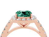 Rose gold Cushion Cut Halo Diamond Ring with Pavé Band and Three-Prong Setting_4