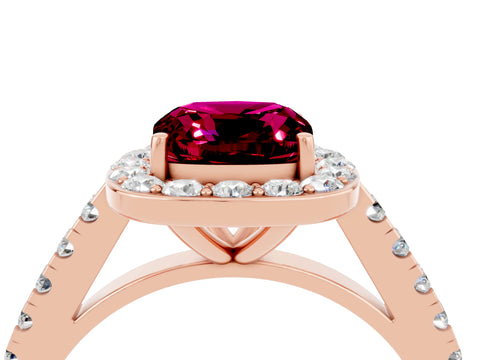 Rose gold Cushion Cut Halo Diamond Ring with Pavé Band and Three-Prong Setting_4
