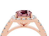 Rose gold Cushion Cut Halo Diamond Ring with Pavé Band and Three-Prong Setting_4
