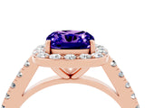 Rose gold Cushion Cut Halo Diamond Ring with Pavé Band and Three-Prong Setting_4