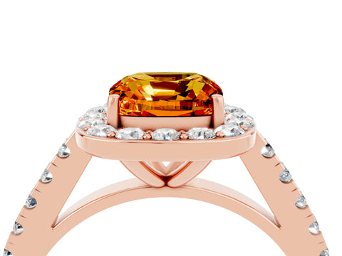 Rose gold Cushion Cut Halo Diamond Ring with Pavé Band and Three-Prong Setting_4