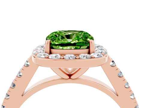 Rose gold Cushion Cut Halo Diamond Ring with Pavé Band and Three-Prong Setting_4